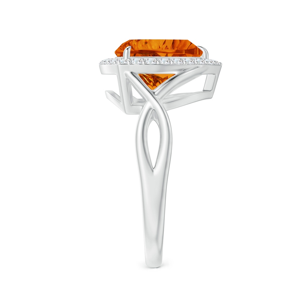 10mm AAAA Trillion Concave-Cut Citrine Halo Criss-Cross Ring in White Gold Side-2