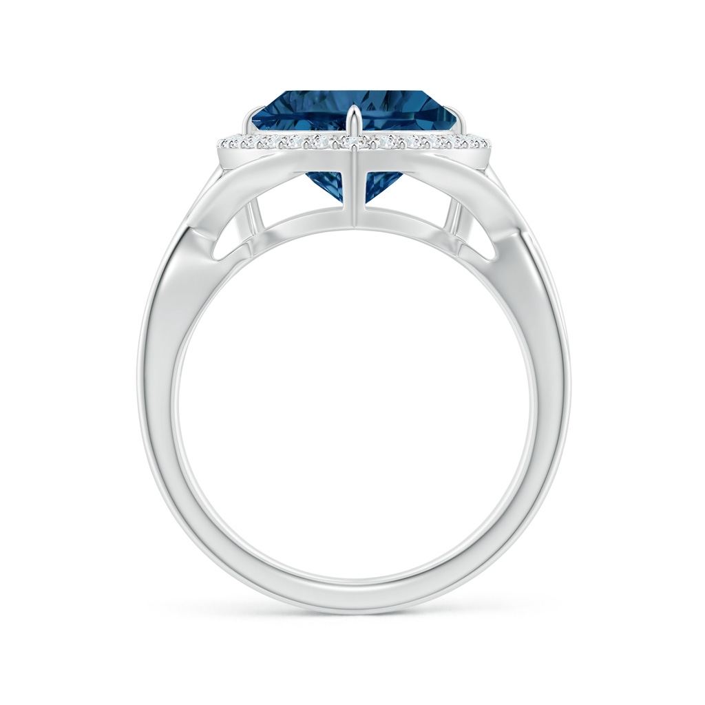 10mm AAAA Trillion Concave-Cut London Blue Topaz Halo Criss-Cross Ring in White Gold Side-1