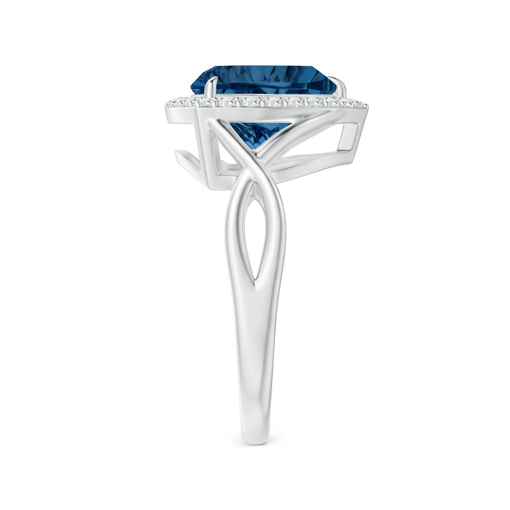 10mm AAAA Trillion Concave-Cut London Blue Topaz Halo Criss-Cross Ring in White Gold Side-2