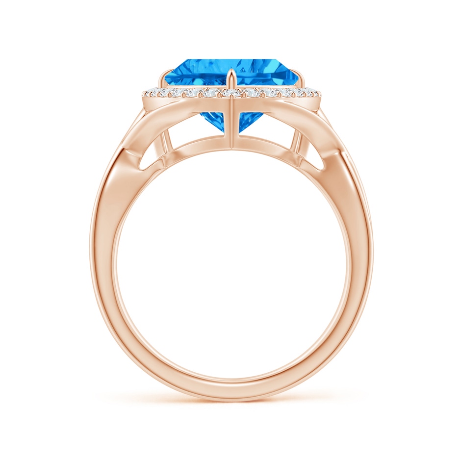 10mm AAAA Trillion Concave-Cut Swiss Blue Topaz Halo Criss-Cross Ring in Rose Gold side-1