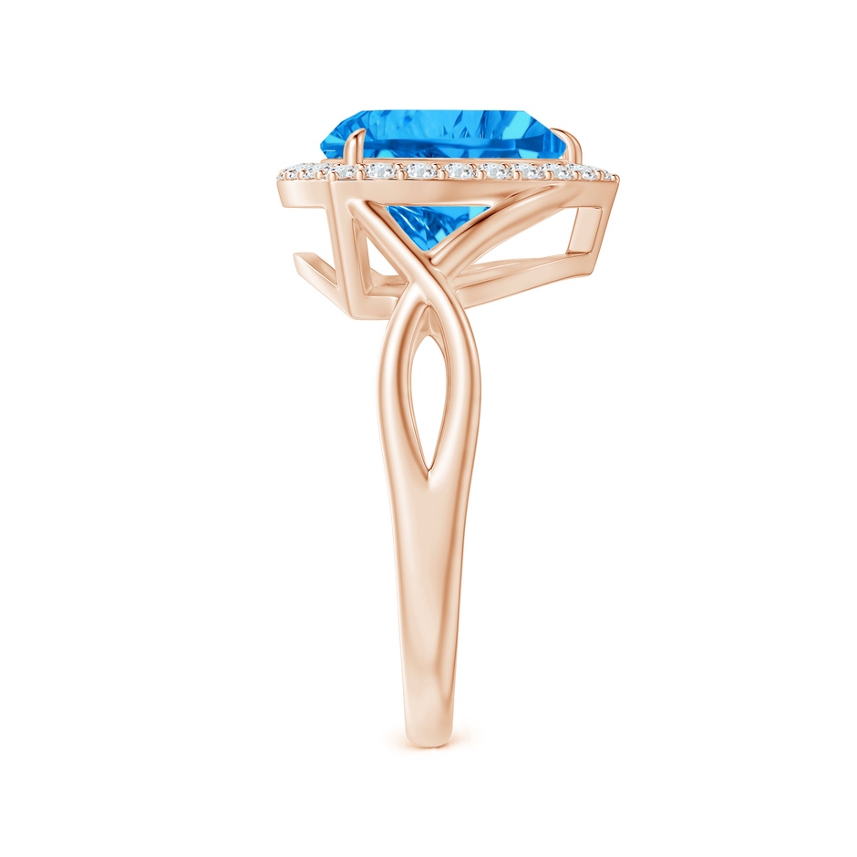 10mm AAAA Trillion Concave-Cut Swiss Blue Topaz Halo Criss-Cross Ring in Rose Gold side-2