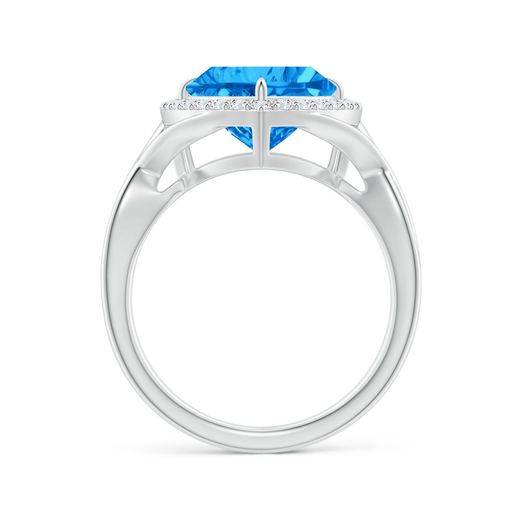 10mm AAAA Trillion Concave-Cut Swiss Blue Topaz Halo Criss-Cross Ring in White Gold Side-1