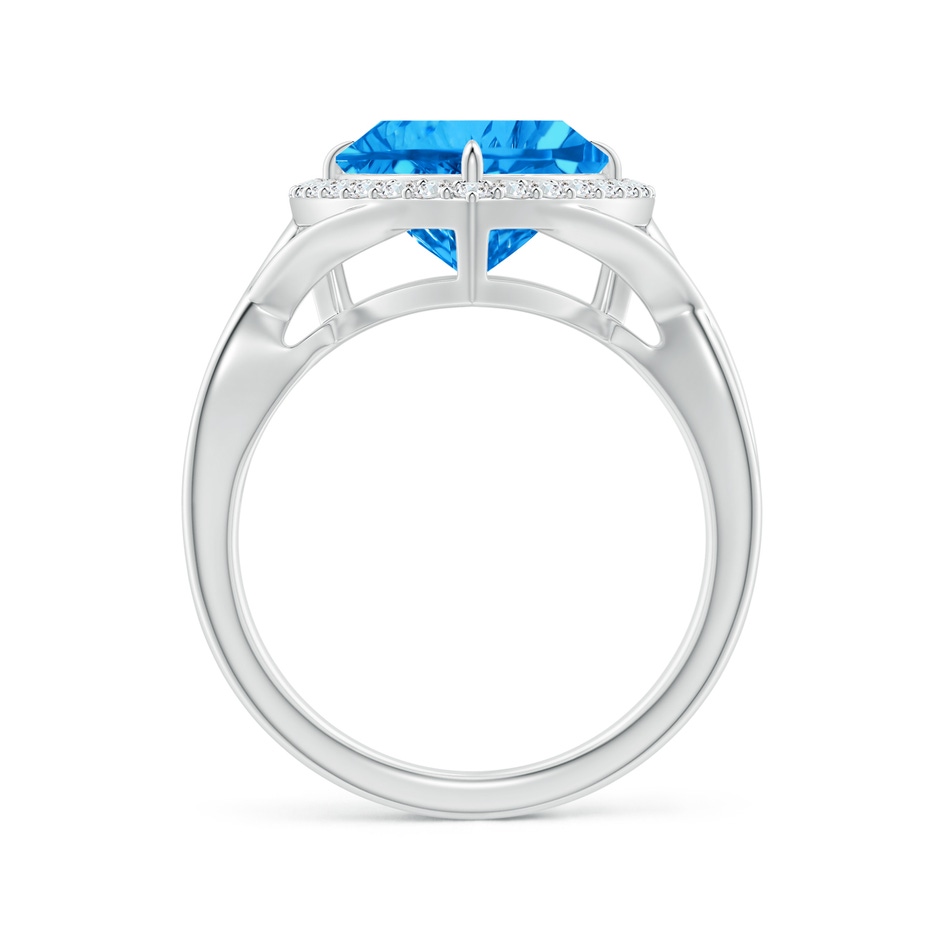 10mm AAAA Trillion Concave-Cut Swiss Blue Topaz Halo Criss-Cross Ring in White Gold side-1