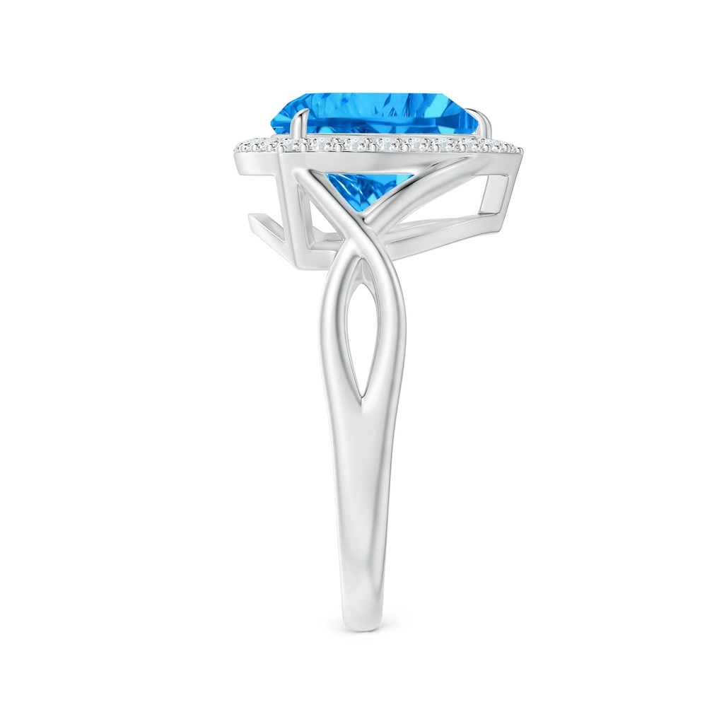 10mm AAAA Trillion Concave-Cut Swiss Blue Topaz Halo Criss-Cross Ring in White Gold Side-2