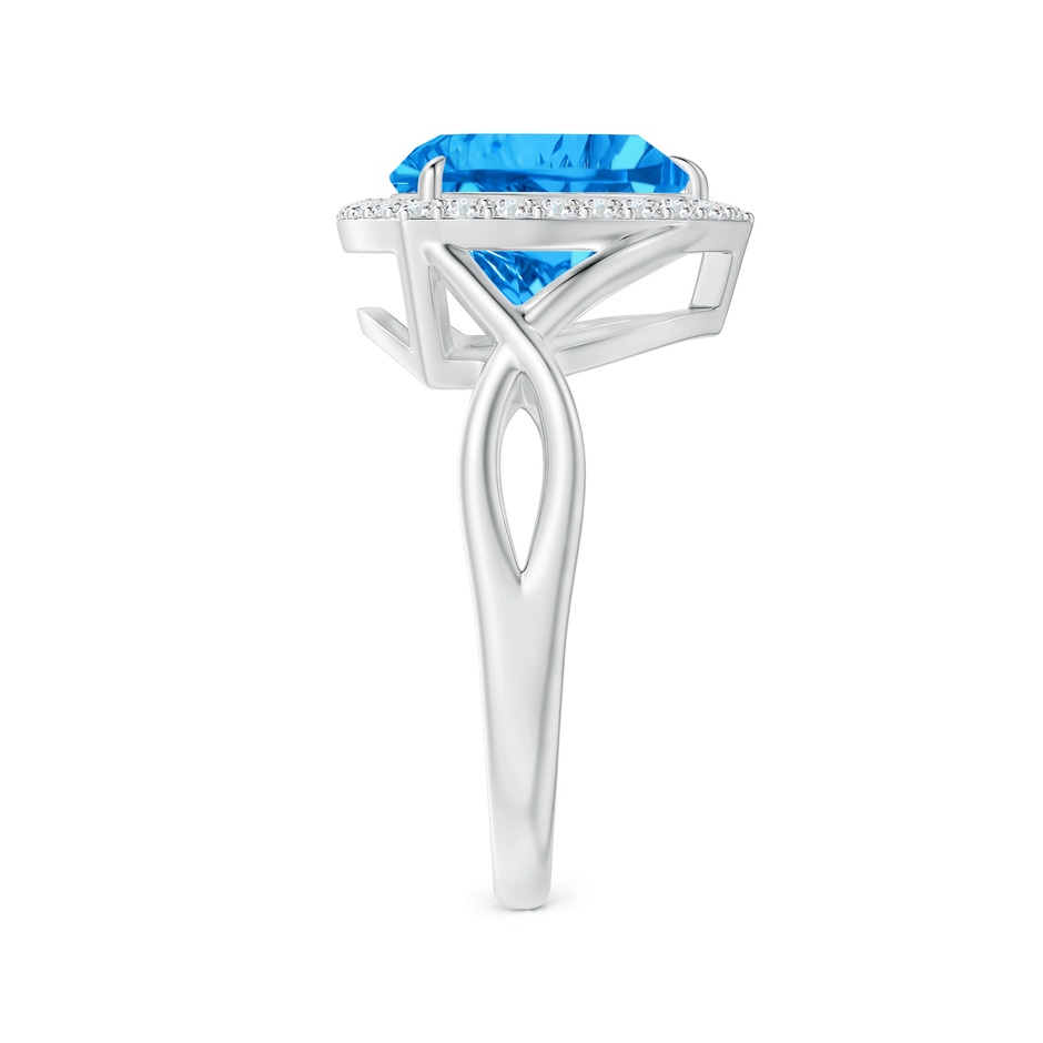 10mm AAAA Trillion Concave-Cut Swiss Blue Topaz Halo Criss-Cross Ring in White Gold side-2