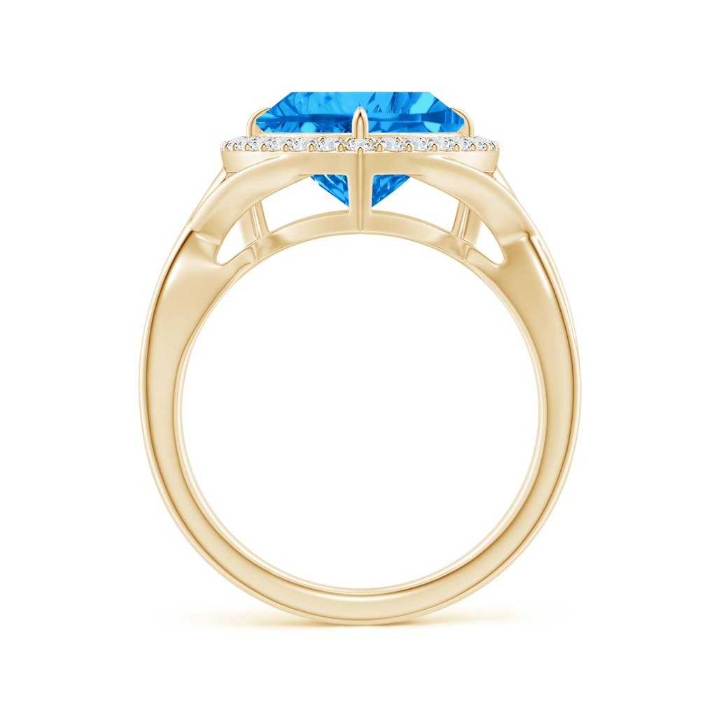 10mm AAAA Trillion Concave-Cut Swiss Blue Topaz Halo Criss-Cross Ring in Yellow Gold - side_1