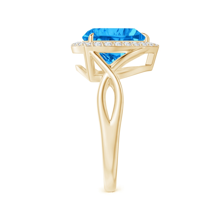 10mm AAAA Trillion Concave-Cut Swiss Blue Topaz Halo Criss-Cross Ring in Yellow Gold side-2