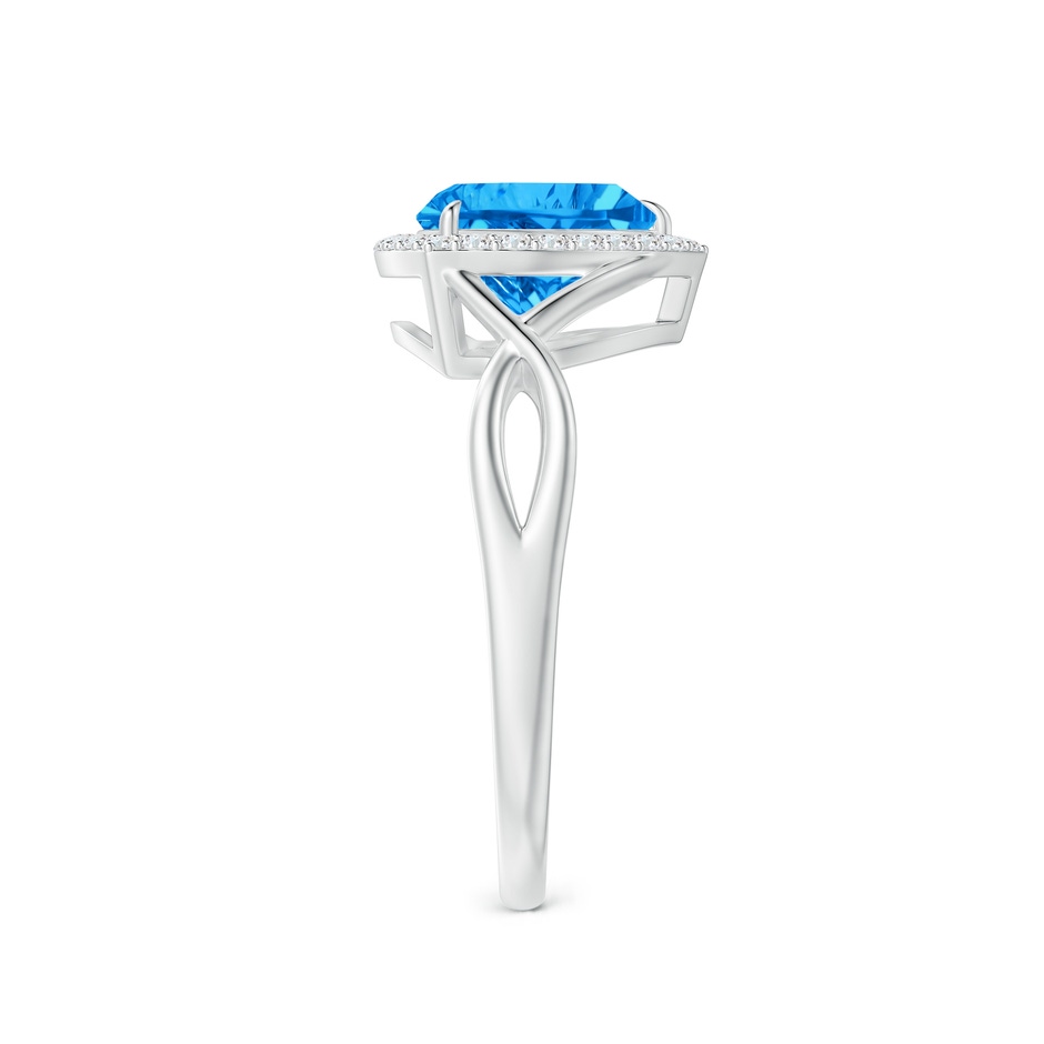 8mm AAAA Trillion Concave-Cut Swiss Blue Topaz Halo Criss-Cross Ring in White Gold side-2