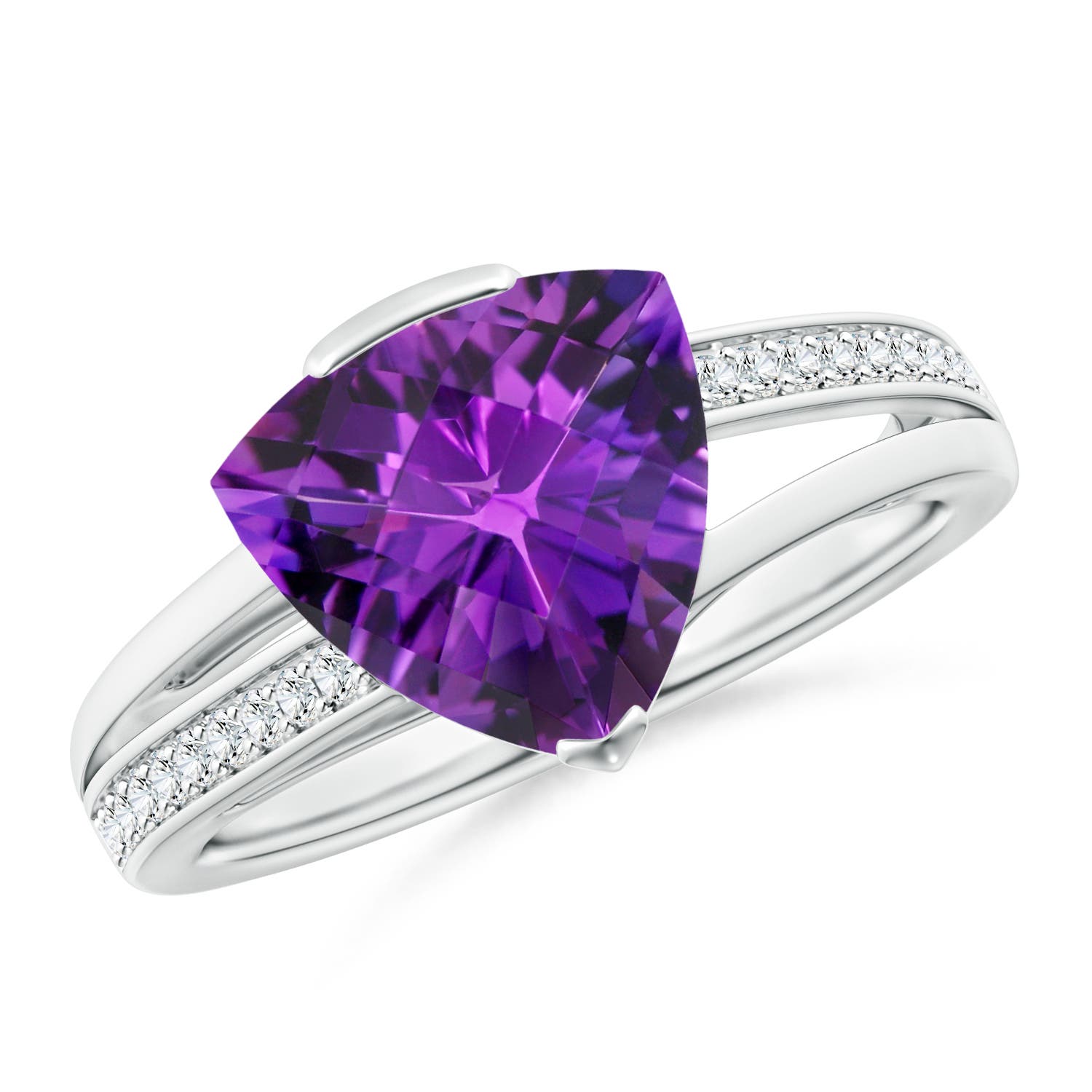 Trillion Checker-Cut Amethyst Split Shank Ring | Angara