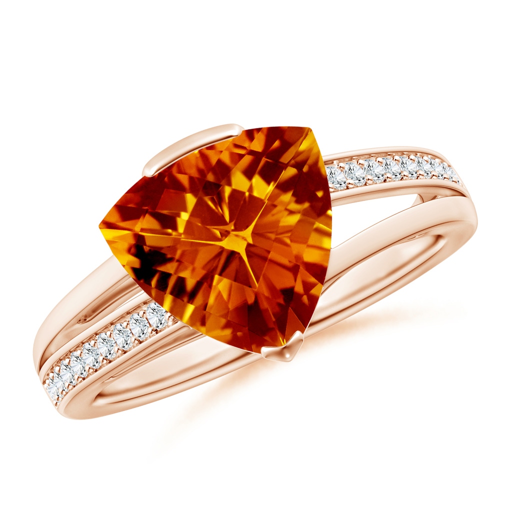 10mm AAAA Trillion Checker-Cut Citrine Split Shank Ring in Rose Gold