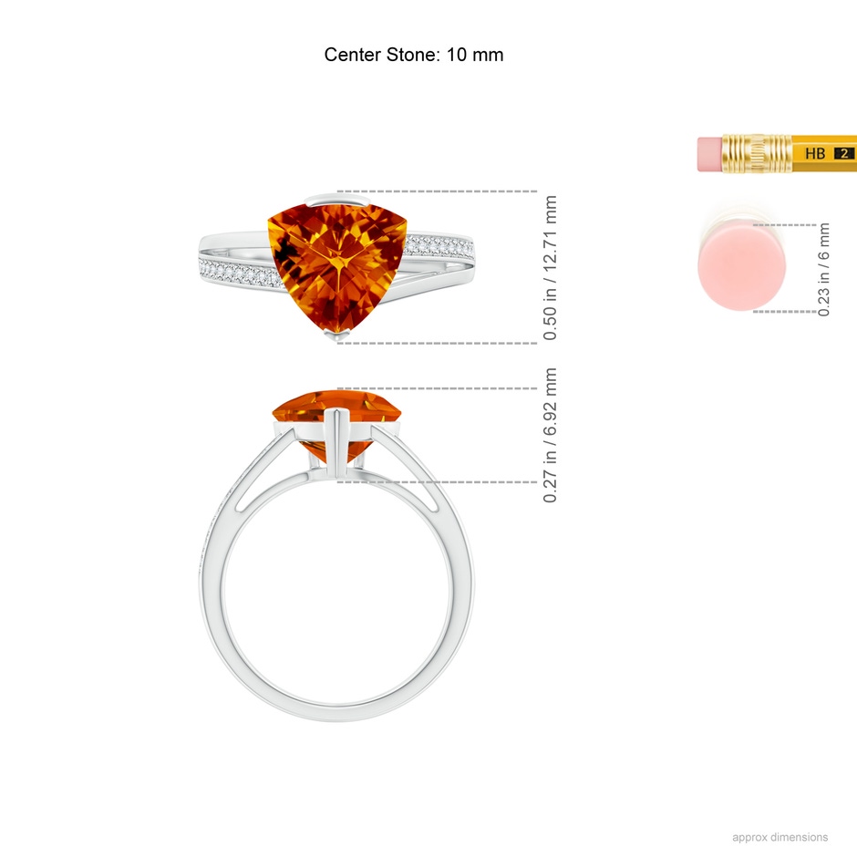 10mm AAAA Trillion Checker-Cut Citrine Split Shank Ring in White Gold ruler