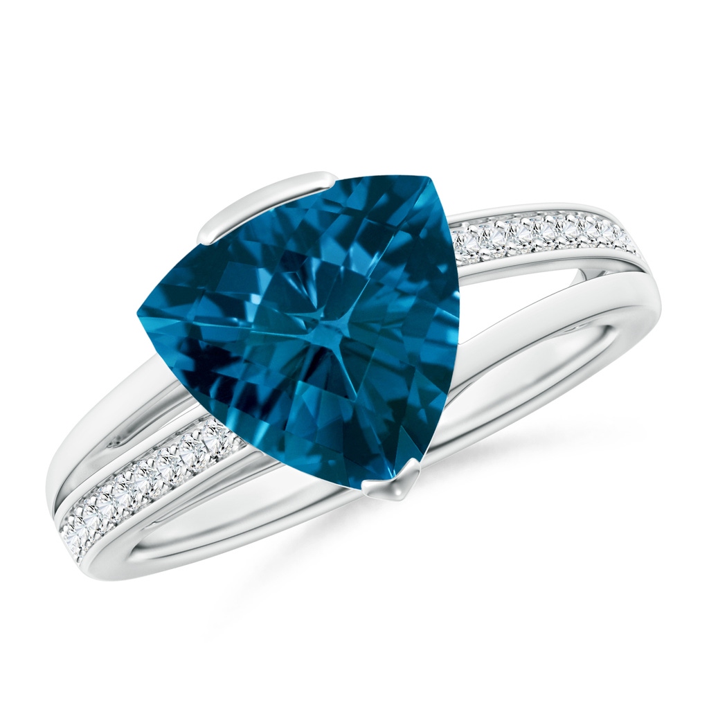 10mm AAAA Trillion Checker-Cut London Blue Topaz Split Shank Ring in P950 Platinum