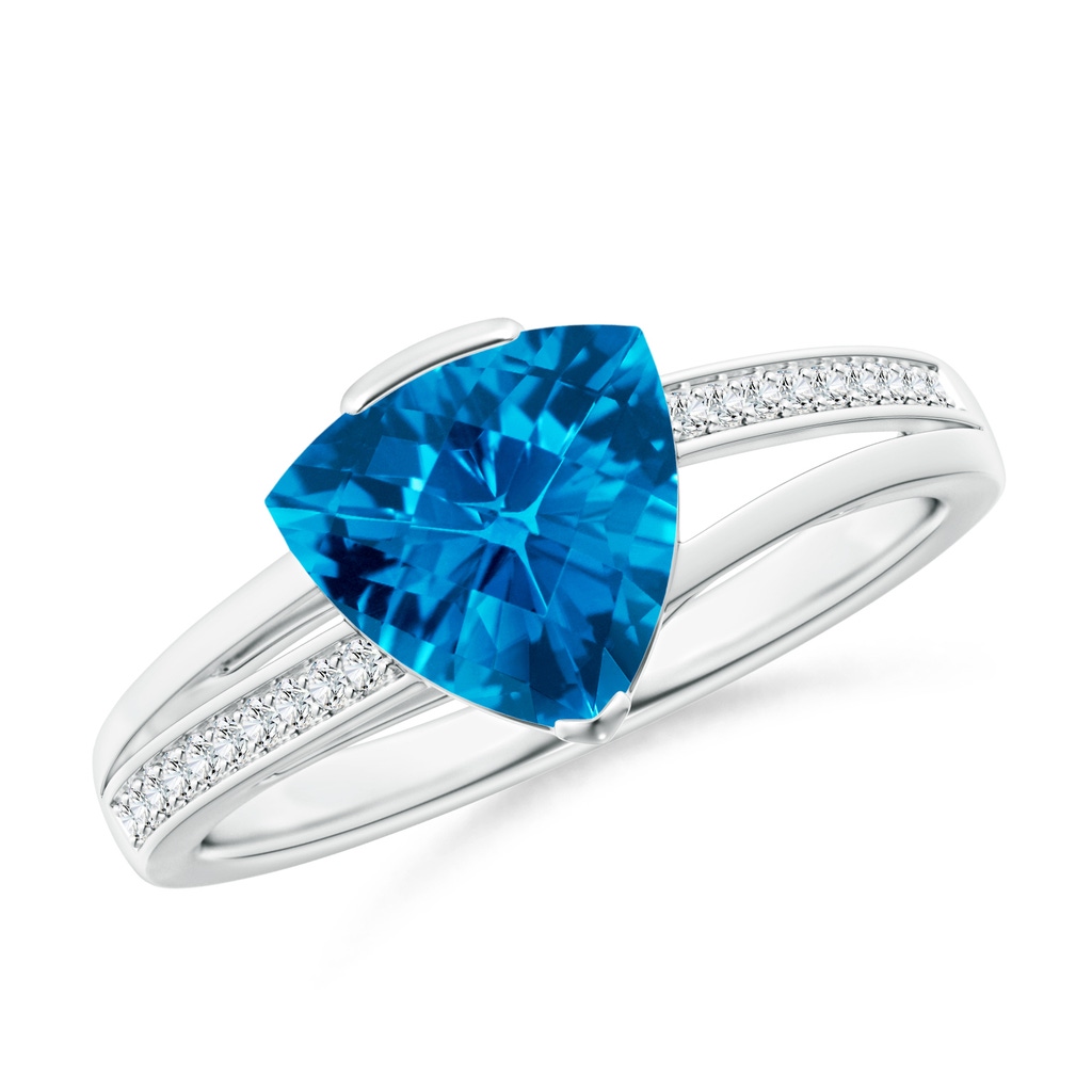 8mm AAAA Trillion Checker-Cut Swiss Blue Topaz Split Shank Ring in White Gold