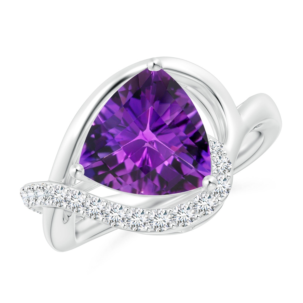 10mm AAAA Trillion Checker-Cut Amethyst Infinity Ring in White Gold