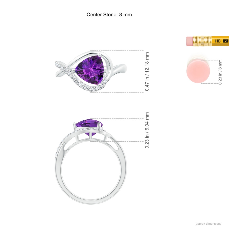 8mm AAAA Trillion Checker-Cut Amethyst Infinity Ring in White Gold ruler