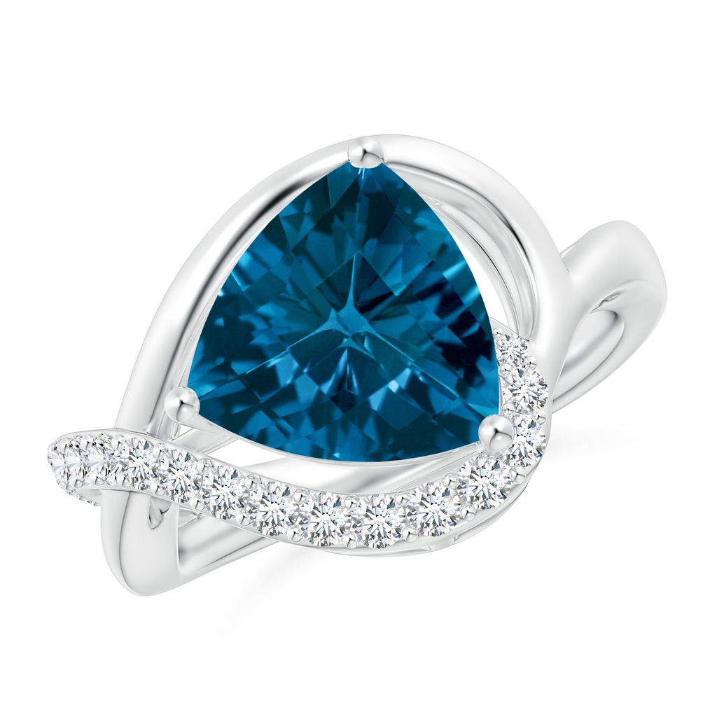 10mm AAAA Trillion Checker-Cut London Blue Topaz Infinity Ring in White Gold