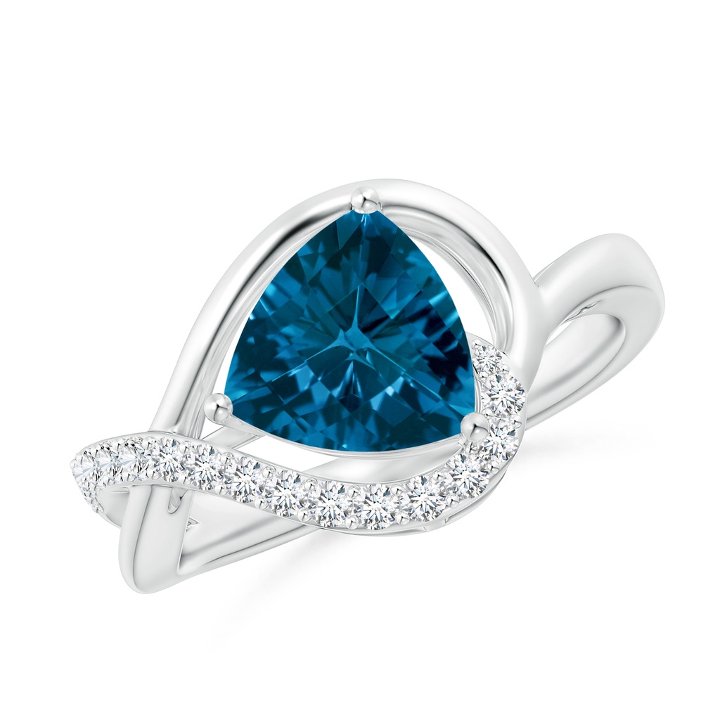 8mm AAAA Trillion Checker-Cut London Blue Topaz Infinity Ring in White Gold