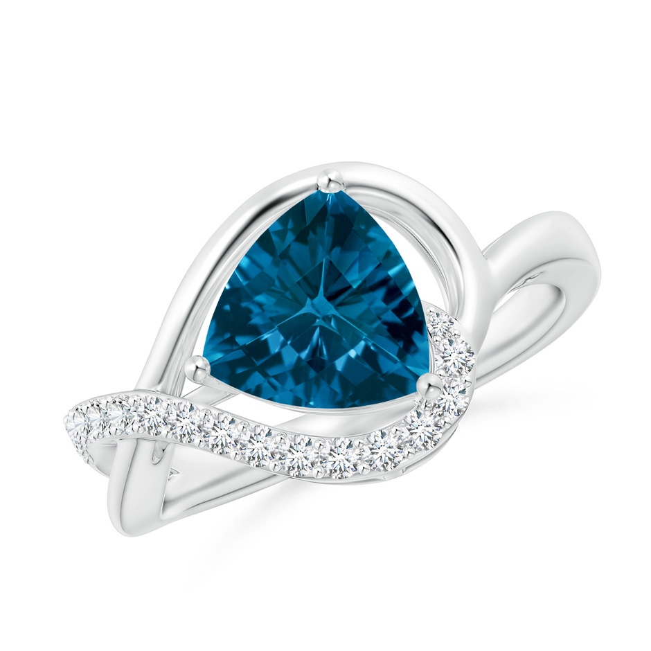 8mm AAAA Trillion Checker-Cut London Blue Topaz Infinity Ring in White Gold 