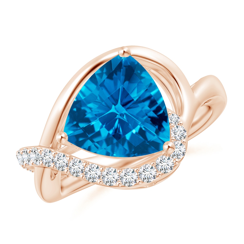 10mm AAAA Trillion Checker-Cut Swiss Blue Topaz Infinity Ring in Rose Gold