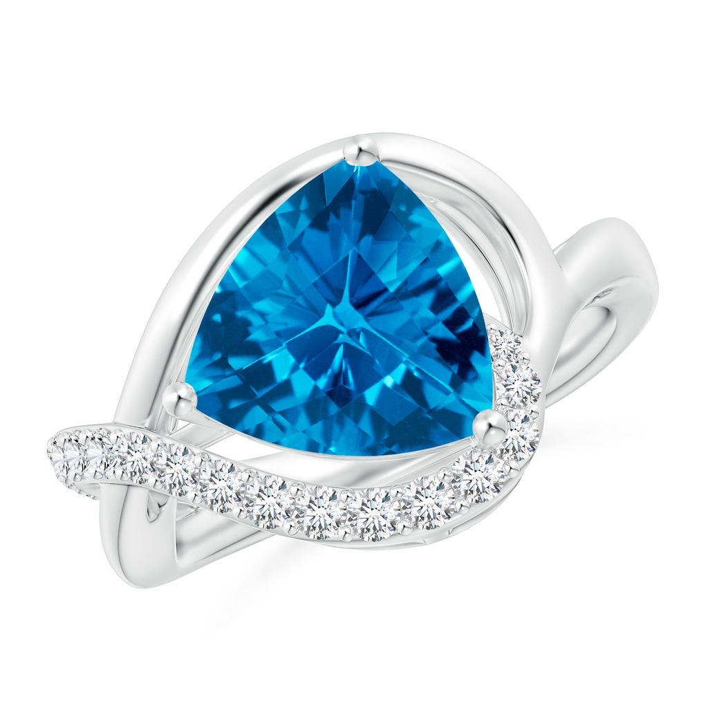10mm AAAA Trillion Checker-Cut Swiss Blue Topaz Infinity Ring in White Gold