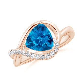 8mm AAAA Trillion Checker-Cut Swiss Blue Topaz Infinity Ring in Rose Gold