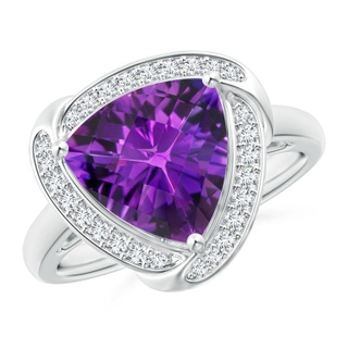 10mm AAAA Trillion Checker-Cut Amethyst Overlapping Halo Ring in White Gold