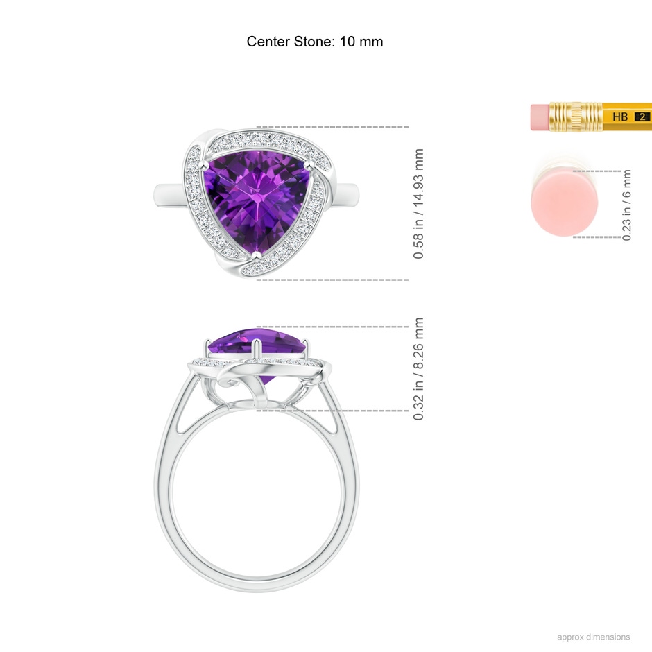 10mm AAAA Trillion Checker-Cut Amethyst Overlapping Halo Ring in White Gold ruler