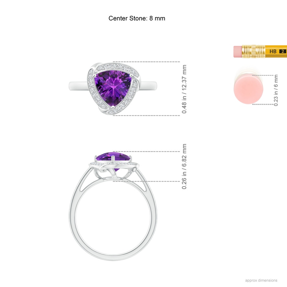 8mm AAAA Trillion Checker-Cut Amethyst Overlapping Halo Ring in White Gold ruler