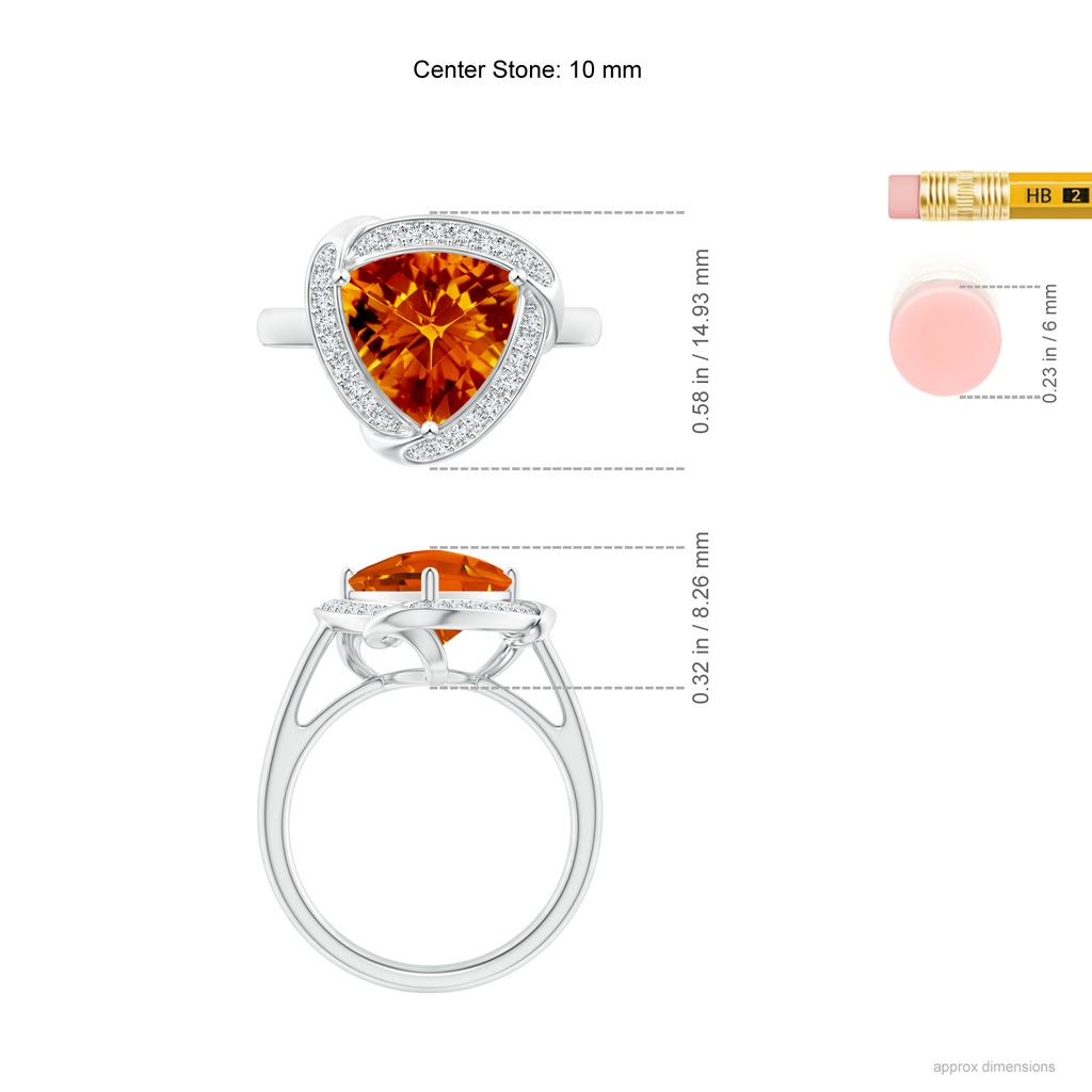 10mm AAAA Trillion Checker-Cut Citrine Overlapping Halo Ring in White Gold Ruler
