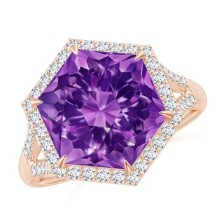 11mm AAAA Hexagonal Amethyst Moroccan Filigree Cocktail Ring in 10K Rose Gold