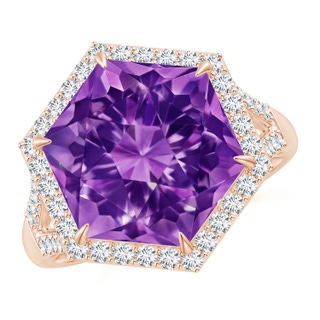 12mm AAAA Hexagonal Amethyst Moroccan Filigree Cocktail Ring in Rose Gold