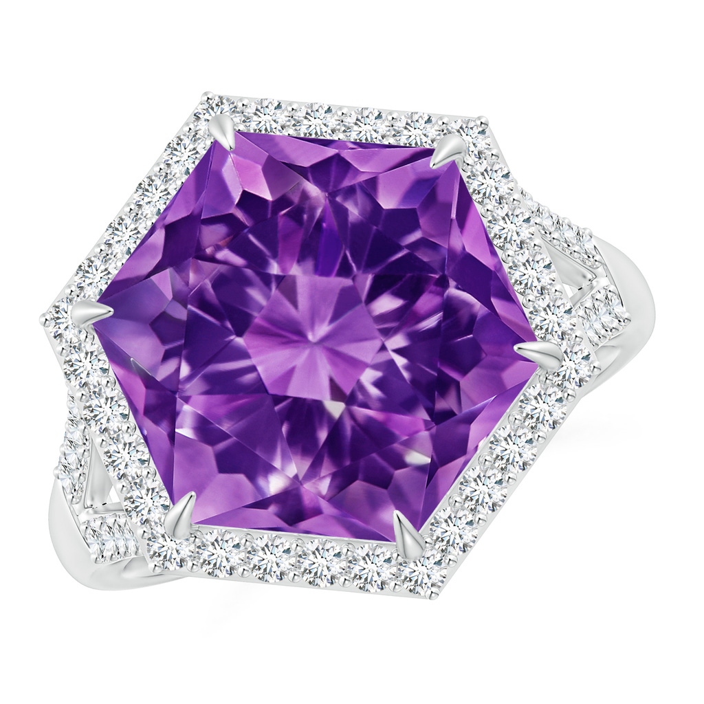 12mm AAAA Hexagonal Amethyst Moroccan Filigree Cocktail Ring in White Gold