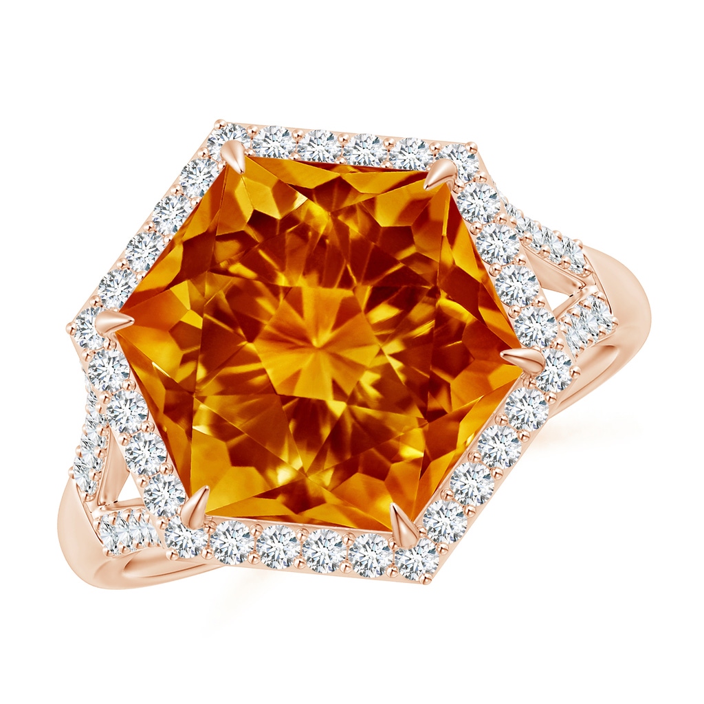 11mm AAAA Hexagonal Citrine Moroccan Filigree Cocktail Ring in Rose Gold