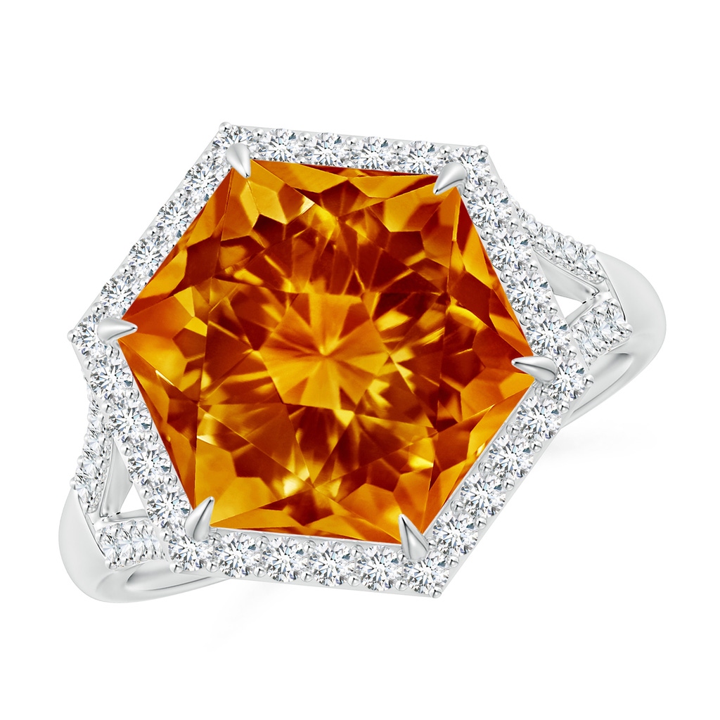 11mm AAAA Hexagonal Citrine Moroccan Filigree Cocktail Ring in White Gold