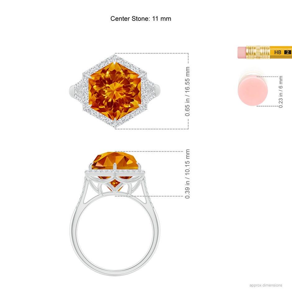 11mm AAAA Hexagonal Citrine Moroccan Filigree Cocktail Ring in White Gold ruler