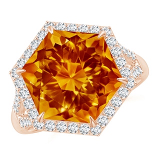 12mm AAAA Hexagonal Citrine Moroccan Filigree Cocktail Ring in Rose Gold