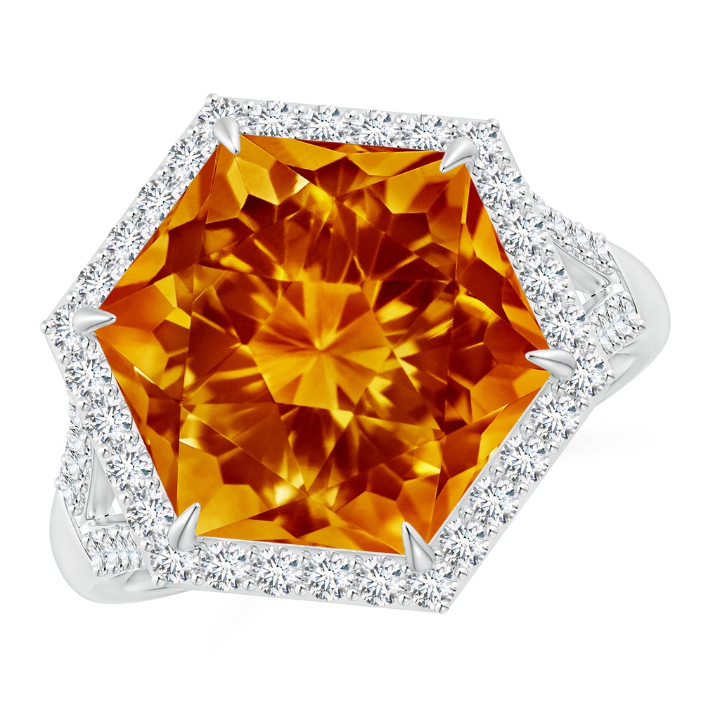 12mm AAAA Hexagonal Citrine Moroccan Filigree Cocktail Ring in White Gold