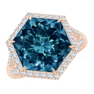 12mm AAAA Hexagonal London Blue Topaz Moroccan Filigree Cocktail Ring in Rose Gold