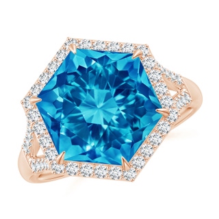 11mm AAAA Hexagonal Swiss Blue Topaz Moroccan Filigree Cocktail Ring in Rose Gold