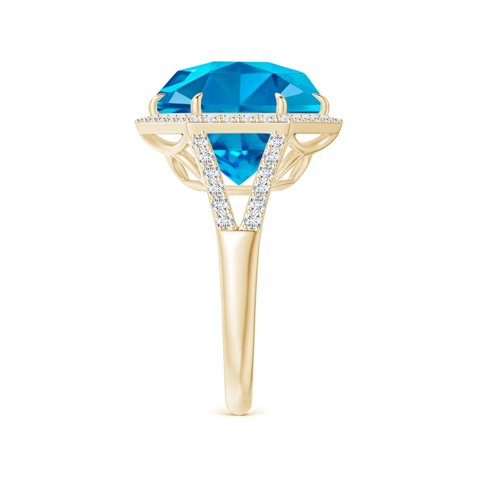 12mm AAAA Hexagonal Swiss Blue Topaz Moroccan Filigree Cocktail Ring in Yellow Gold side 2