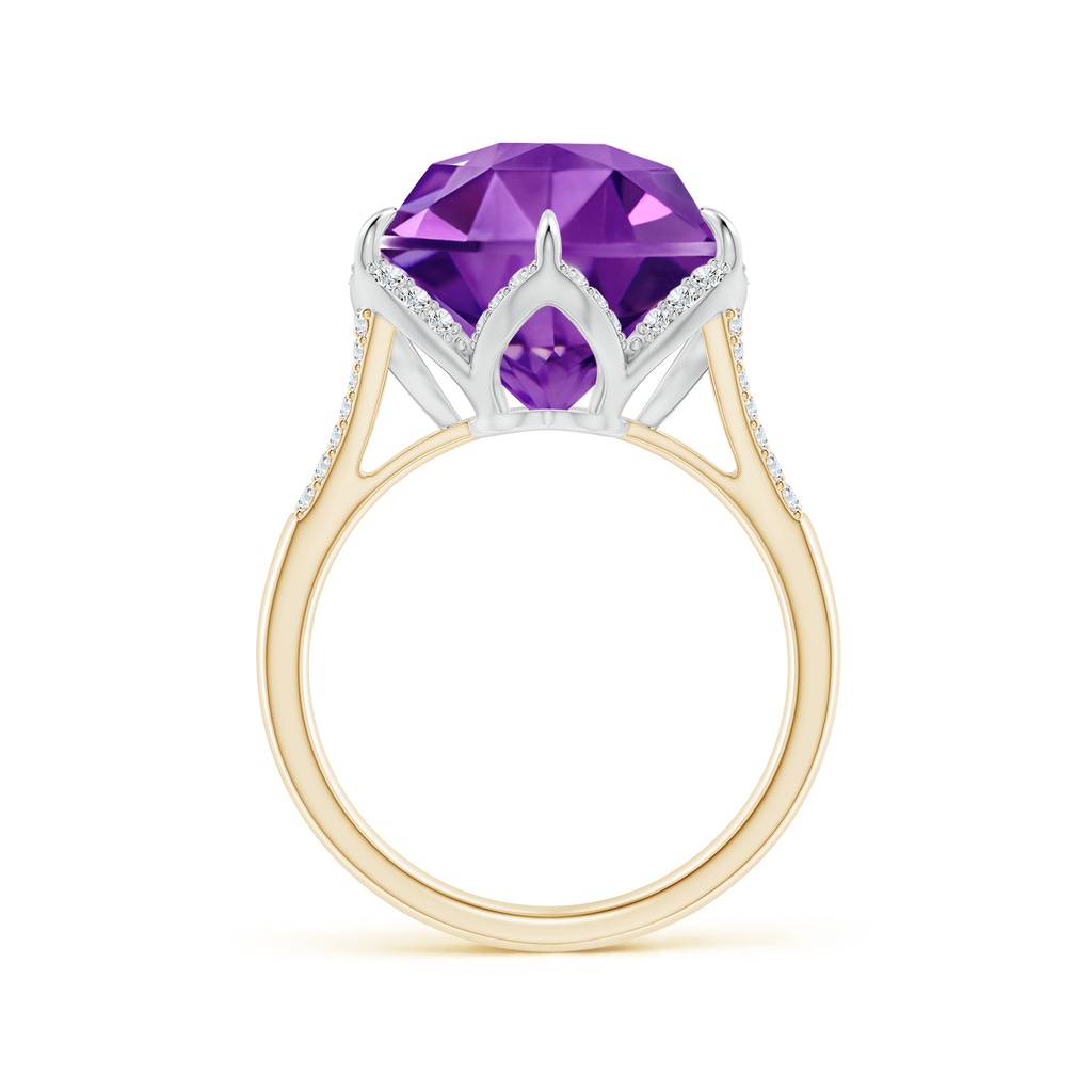 12mm AAAA Hexagonal Fancy-Cut Amethyst Tulip Engagement Ring in Yellow Gold White Gold Side 1