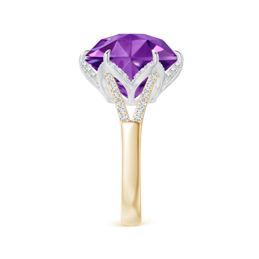 12mm AAAA Hexagonal Fancy-Cut Amethyst Tulip Engagement Ring in Yellow Gold White Gold Side 2