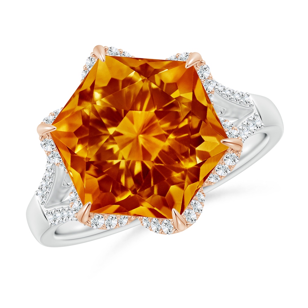 11mm AAAA Hexagonal Fancy-Cut Citrine Tulip Engagement Ring in White Gold Rose Gold