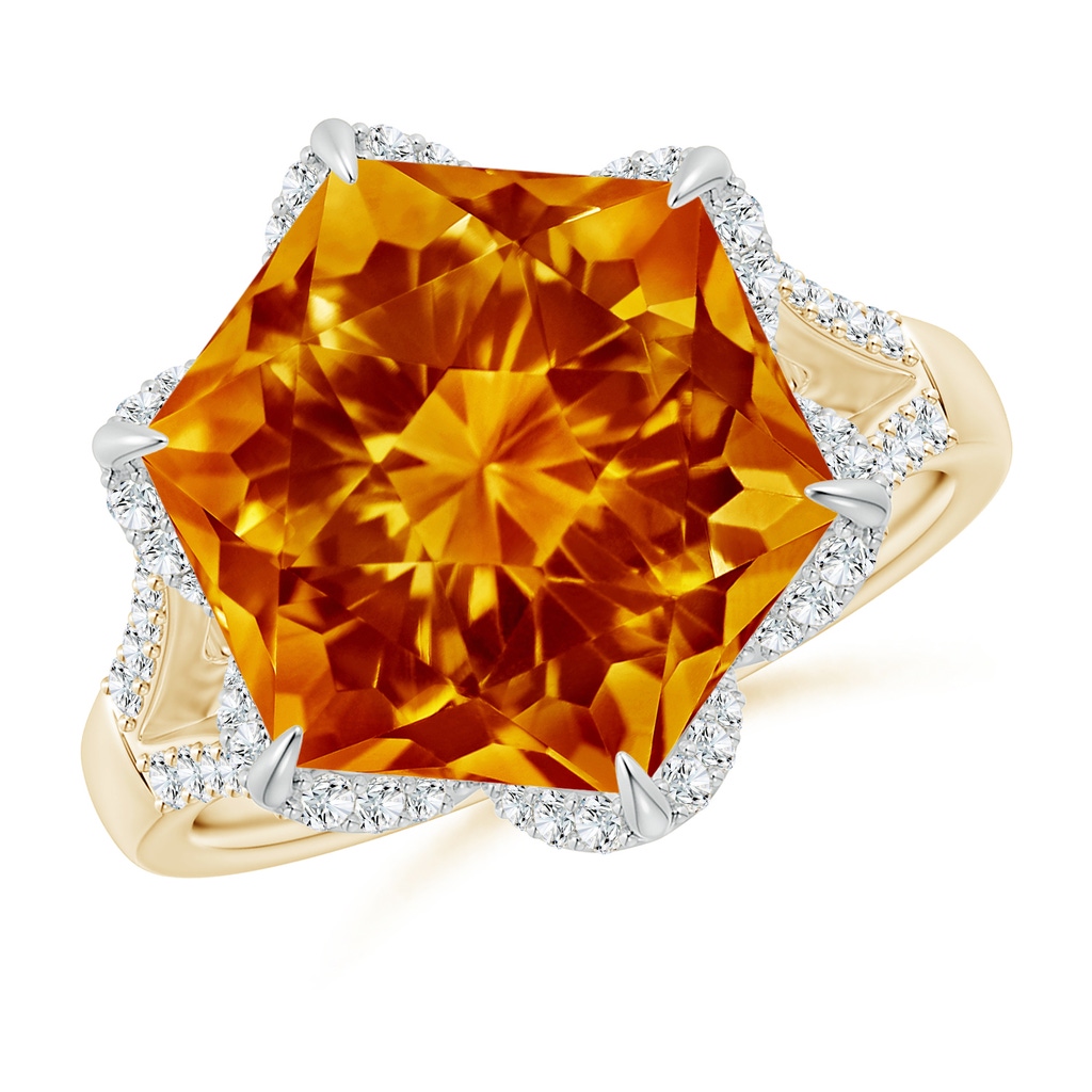 12mm AAAA Hexagonal Fancy-Cut Citrine Tulip Engagement Ring in Yellow Gold White Gold
