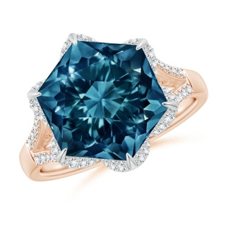 11mm AAAA Hexagonal Fancy-Cut London Blue Topaz Tulip Engagement Ring in Rose Gold White Gold