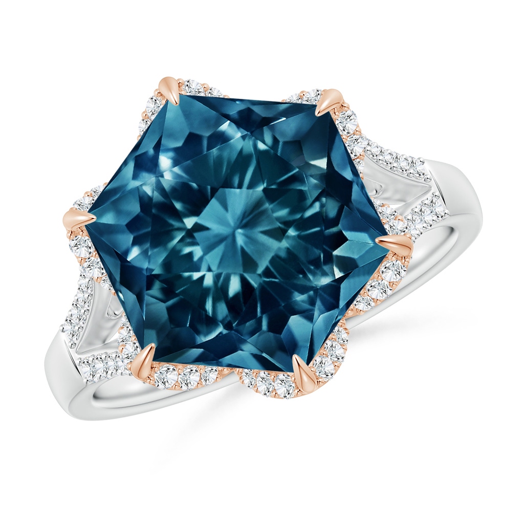 11mm AAAA Hexagonal Fancy-Cut London Blue Topaz Tulip Engagement Ring in White Gold Rose Gold