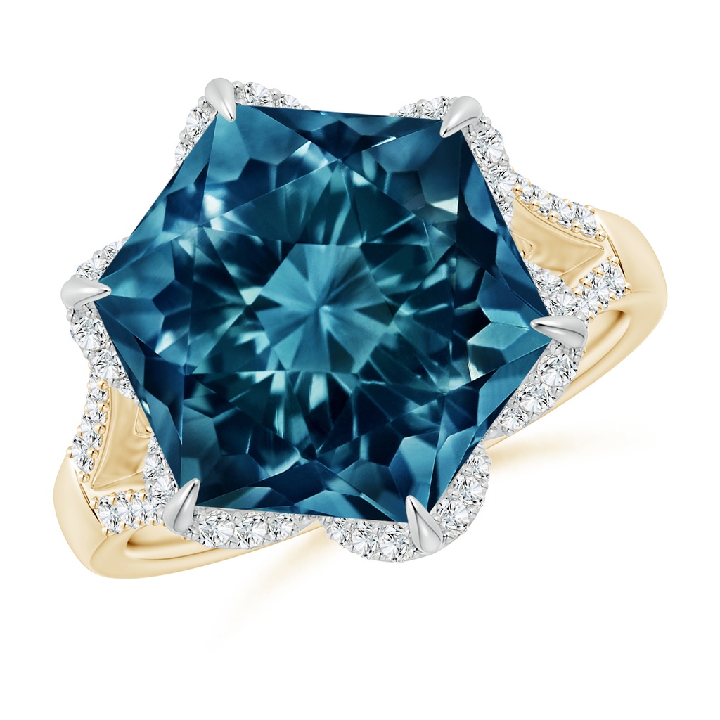 12mm AAAA Hexagonal Fancy-Cut London Blue Topaz Tulip Engagement Ring in Yellow Gold White Gold