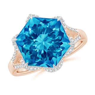 11mm AAAA Hexagonal Fancy-Cut Swiss Blue Topaz Tulip Engagement Ring in Rose Gold White Gold