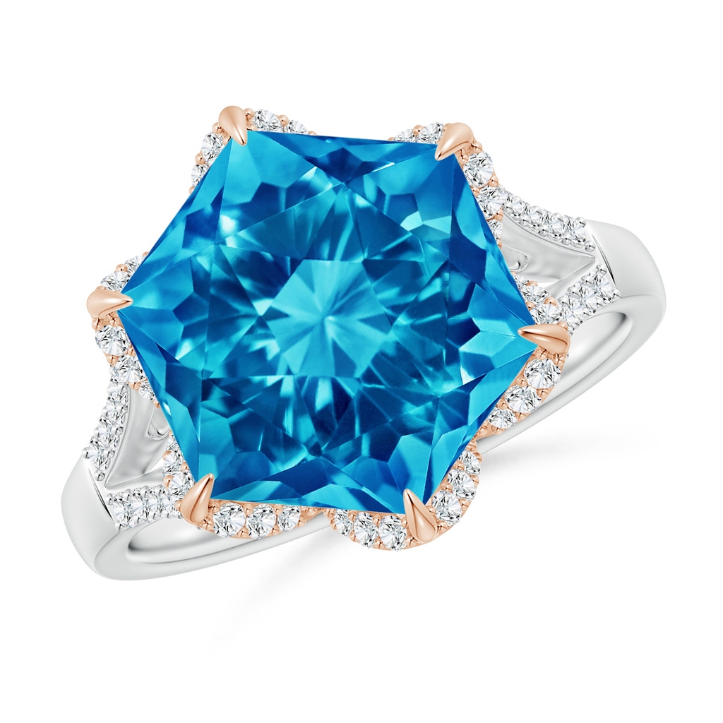 11mm AAAA Hexagonal Fancy-Cut Swiss Blue Topaz Tulip Engagement Ring in White Gold Rose Gold