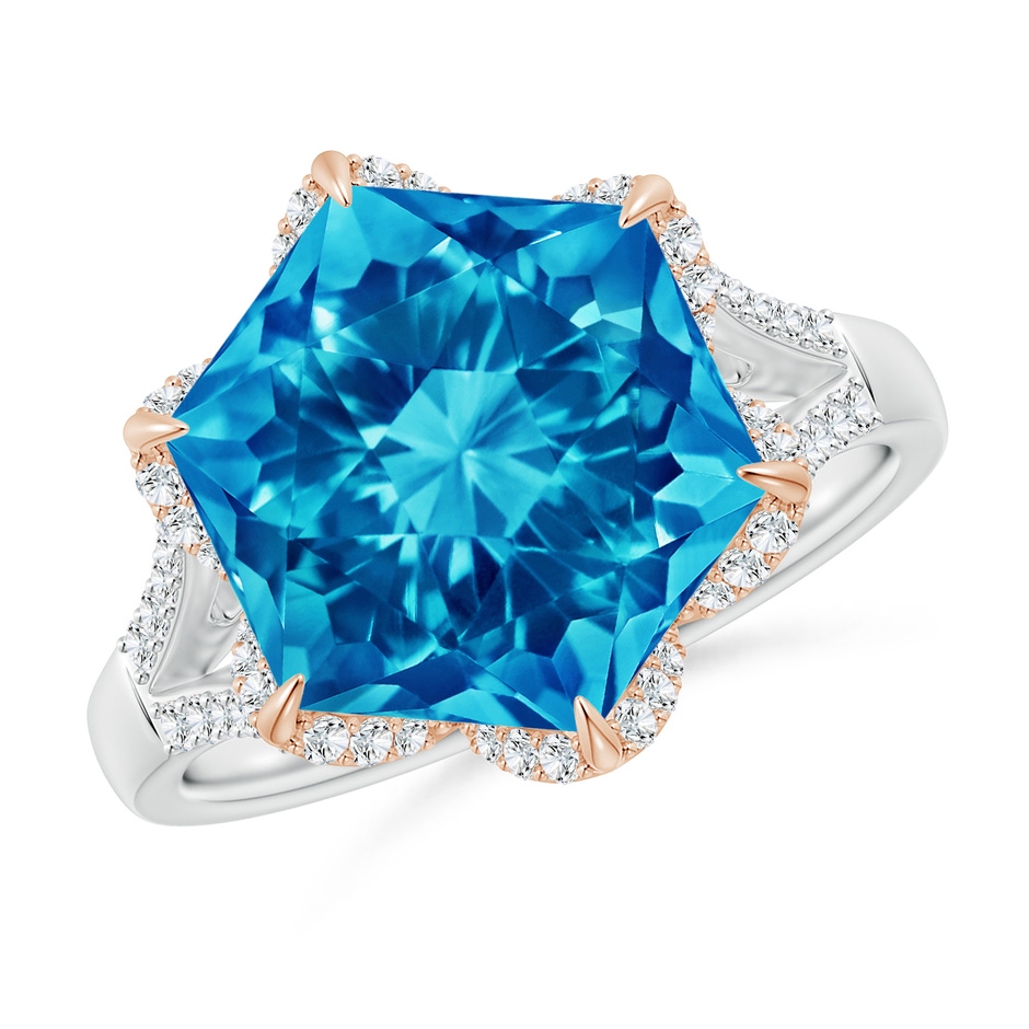 11mm AAAA Hexagonal Fancy-Cut Swiss Blue Topaz Tulip Engagement Ring in White Gold Rose Gold 